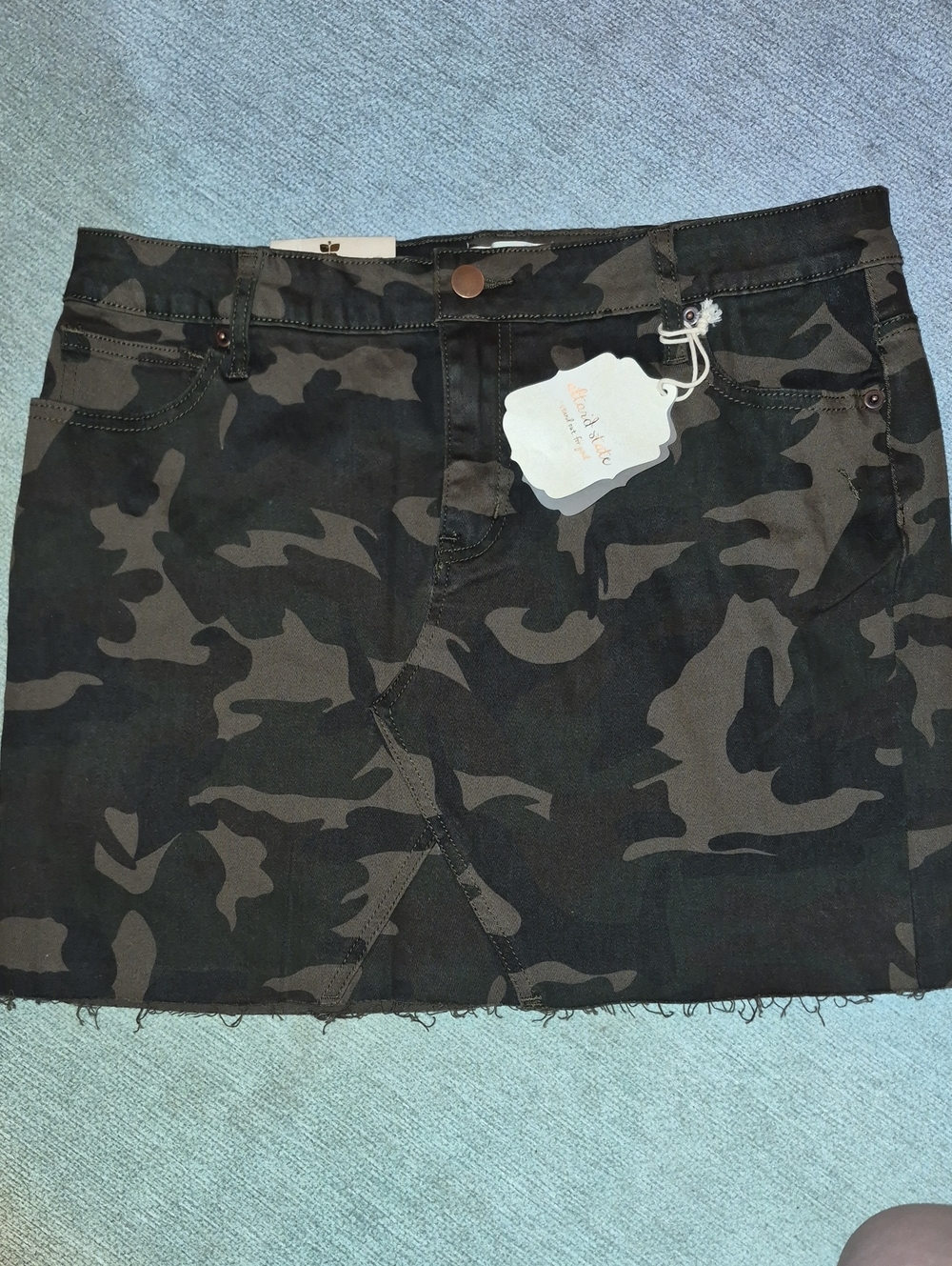 Altar'd State Black & Dark Green Camo Mini Skirt